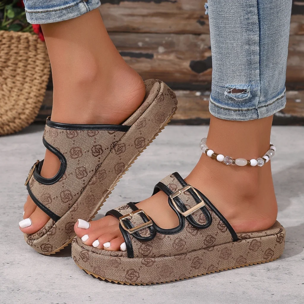 Women Slippers 2025 Embroidery Thick Bottom Sandals Designer