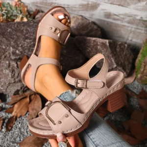 Women’s Chunky Heel Sandals Adjustable Buckle Strap Plus
