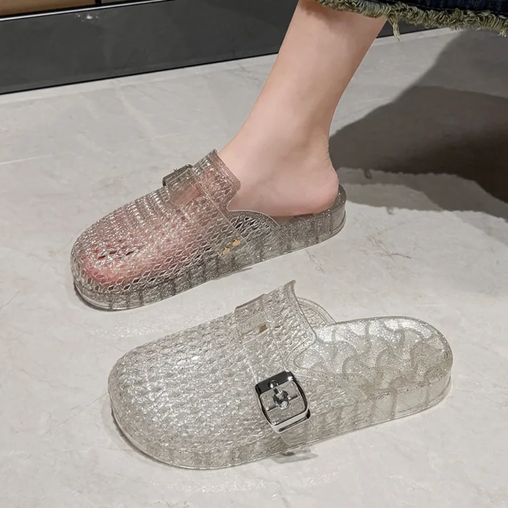 Women’s Flat Transparent Baotoe Slippers Summer Hollow Out