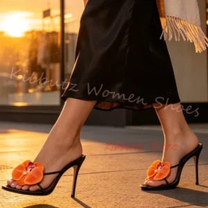 Womens Flower Decor Sandal Stiletto Heels Open Toe
