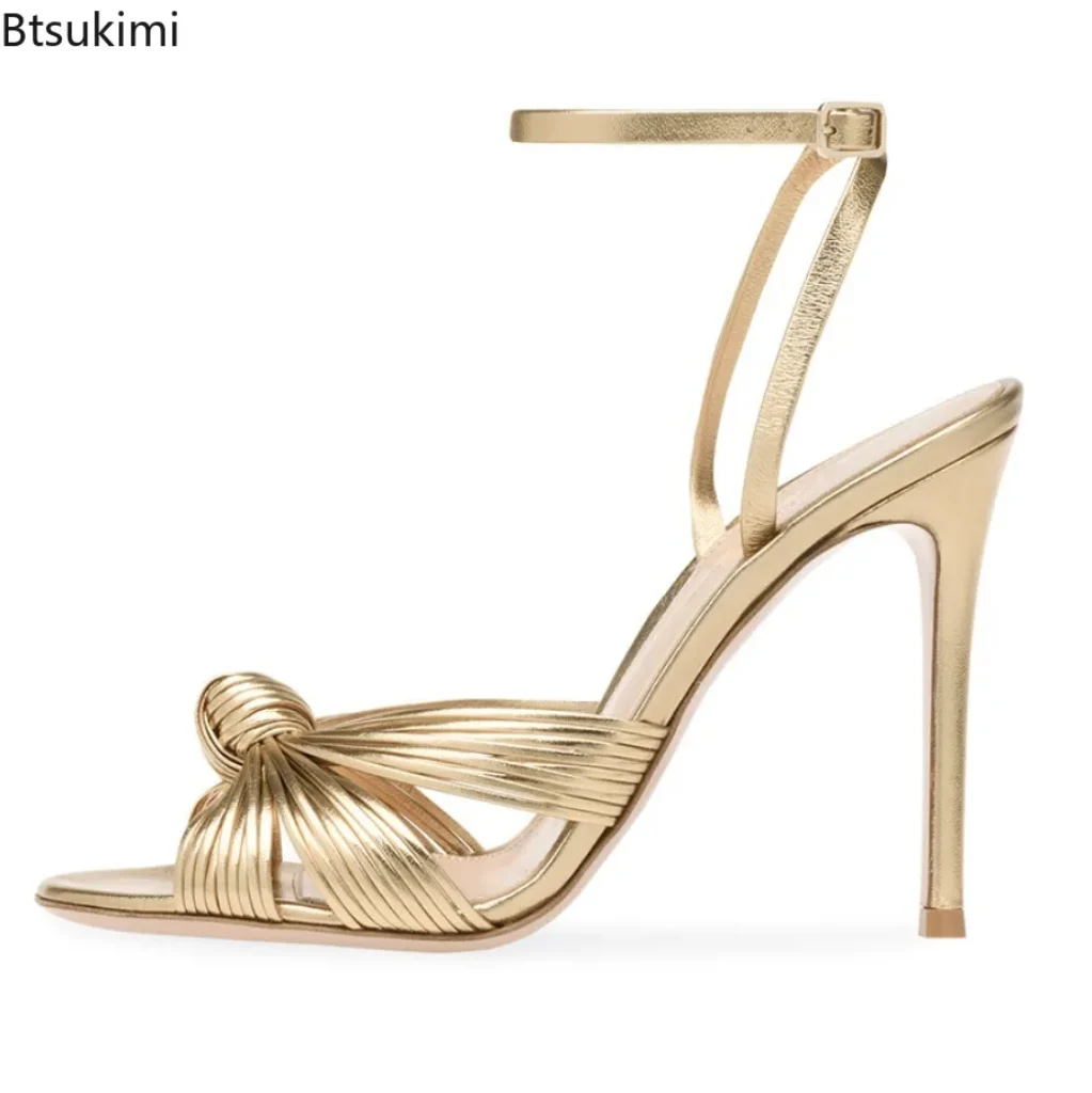 Women’s Gold Color Stiletto Heel Sandals One Word