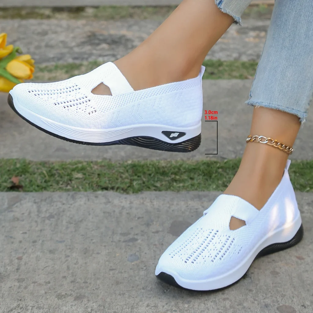 Women’s Perforated Mesh Slip Shoes, Breathable Cutout Walking
