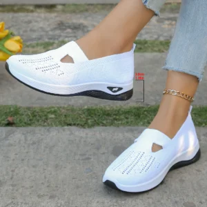 Women’s Perforated Mesh Slip Shoes, Breathable Cutout Walking