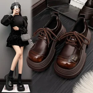 Women’s single shoes thick soled height increasing leather