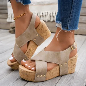Women’s summer wedge sandals, open toed solid color