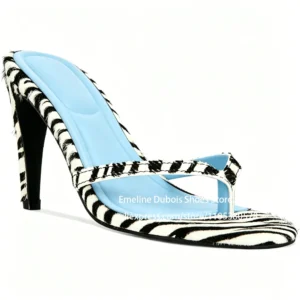 Zebra Print Pony Hair High Heel Flip Flops