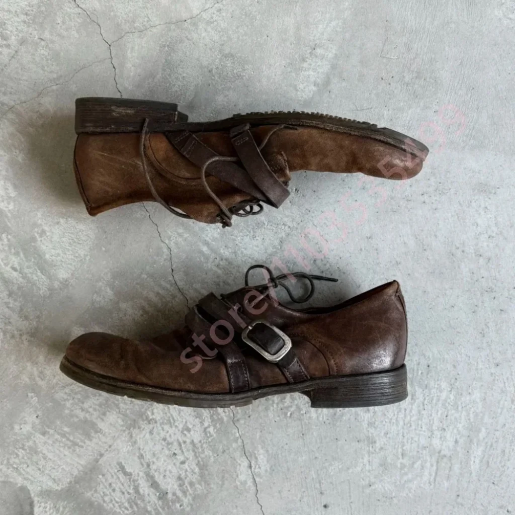 2026 Retro Distressed Brown Leather Oxford Shoes Men