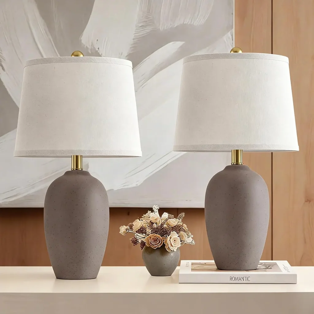 21” Farmhouse Ceramic Small Table Lamps Living Room