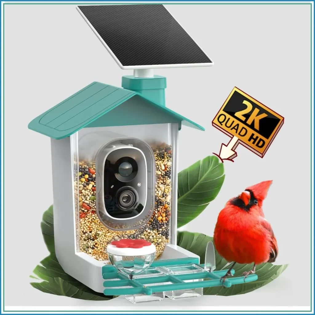 2K Smart Bird Feeder Camera, Solar Powered, AI