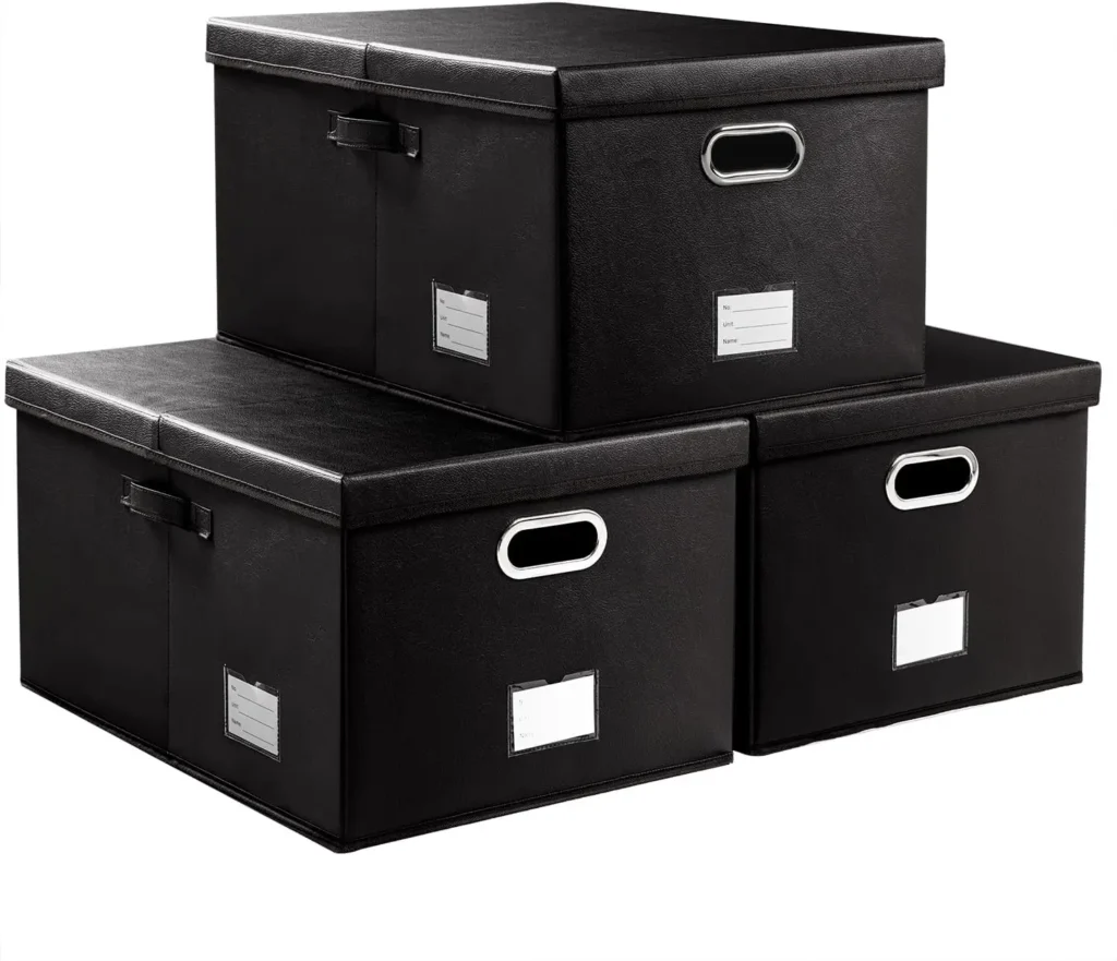 3-Pack Collapsible Storage Box Lid, Leather Fabric Foldable