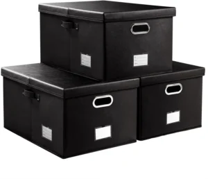 3-Pack Collapsible Storage Box Lid, Leather Fabric Foldable