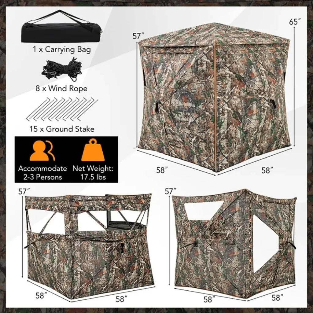 5-in-1 Detachable Hunting Blind, 2-3 People Skylight, Outdoor