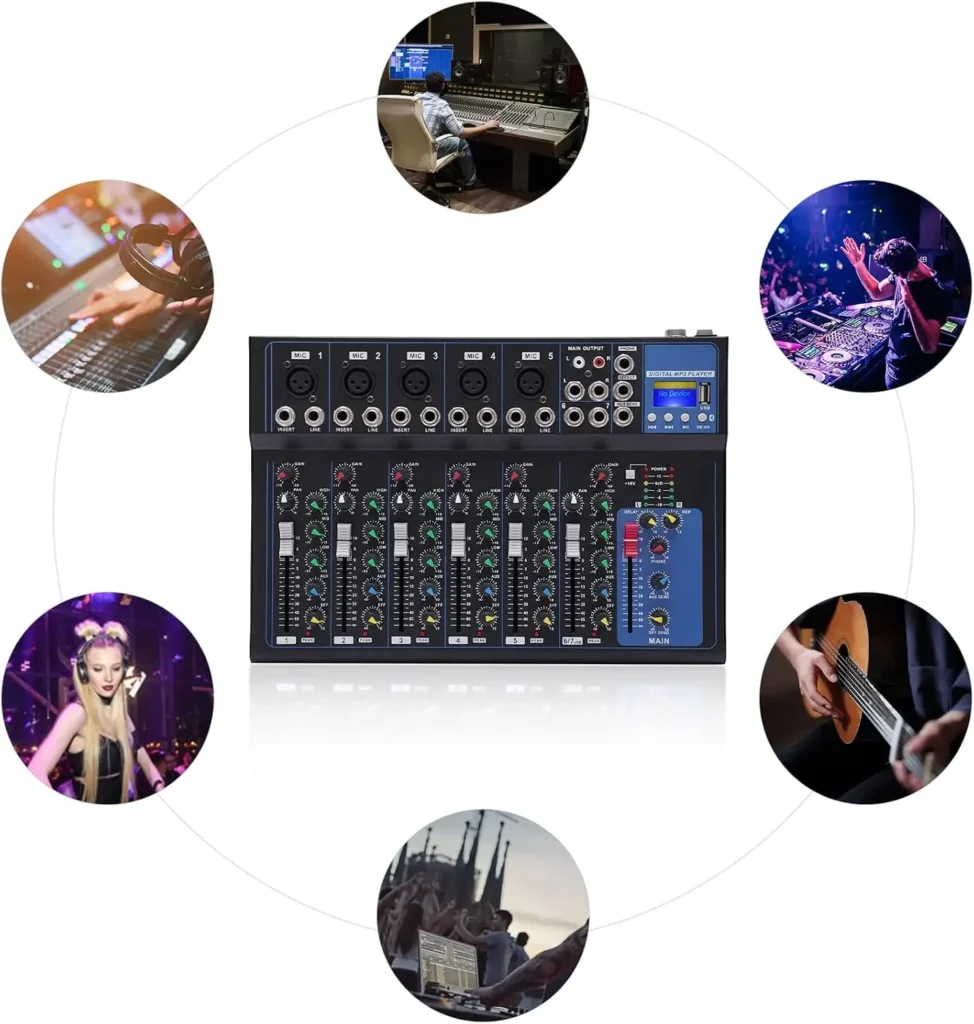 7 Channel Bluetooth Mixer Audio,Professional Portable Digital DJ