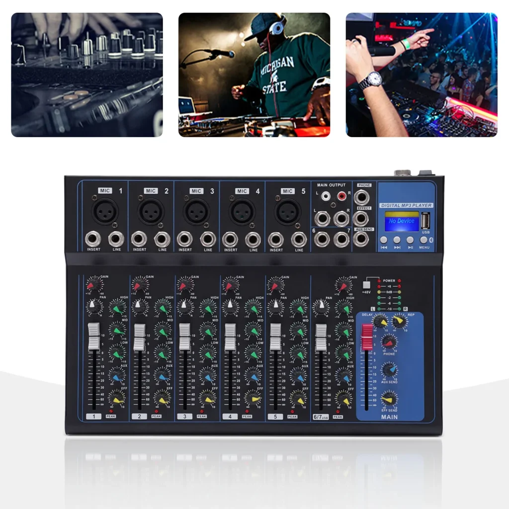 7 Channel Bluetooth Portable Audio Mixer w/USB DJ