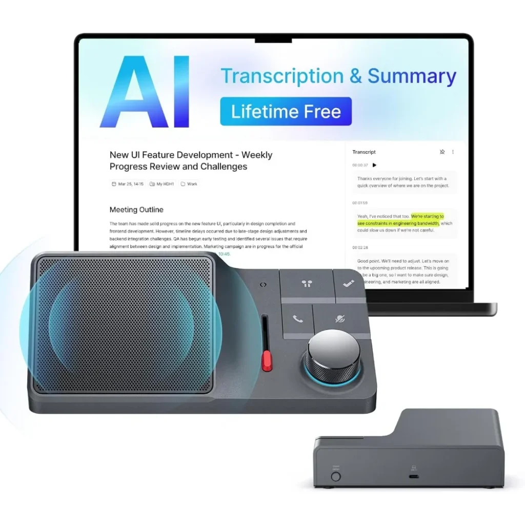 AI Conference Speakerphone Bluetooth Connectivity, Noise-Canceling Mics, AI