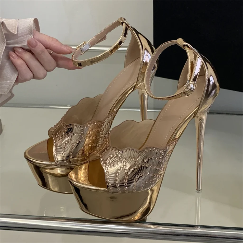 Aneikeh Champagne Nightclub Sexy Diamond High Heels Women