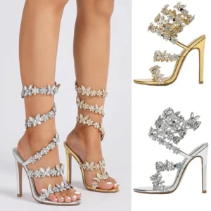 Aneikeh Summer Designer Peep Toe Butterfly-knot Crystal Sandals