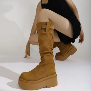 ASILETO 2024 Fashion Women Boots Flock Suede Round