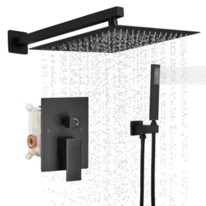 Black shower faucet set bathroom: square rain shower
