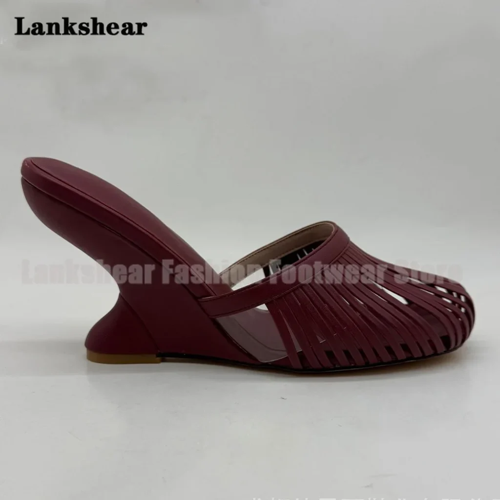 Cage Round Toe Mules Strange Style Heel Slippers