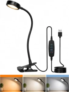 Clip-On Desk Lamp 3 Color Modes, Adjustable Brightness,