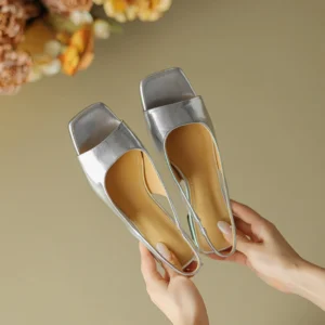 Comfy Soft Insole Metallic Kitten Heel Mules Women
