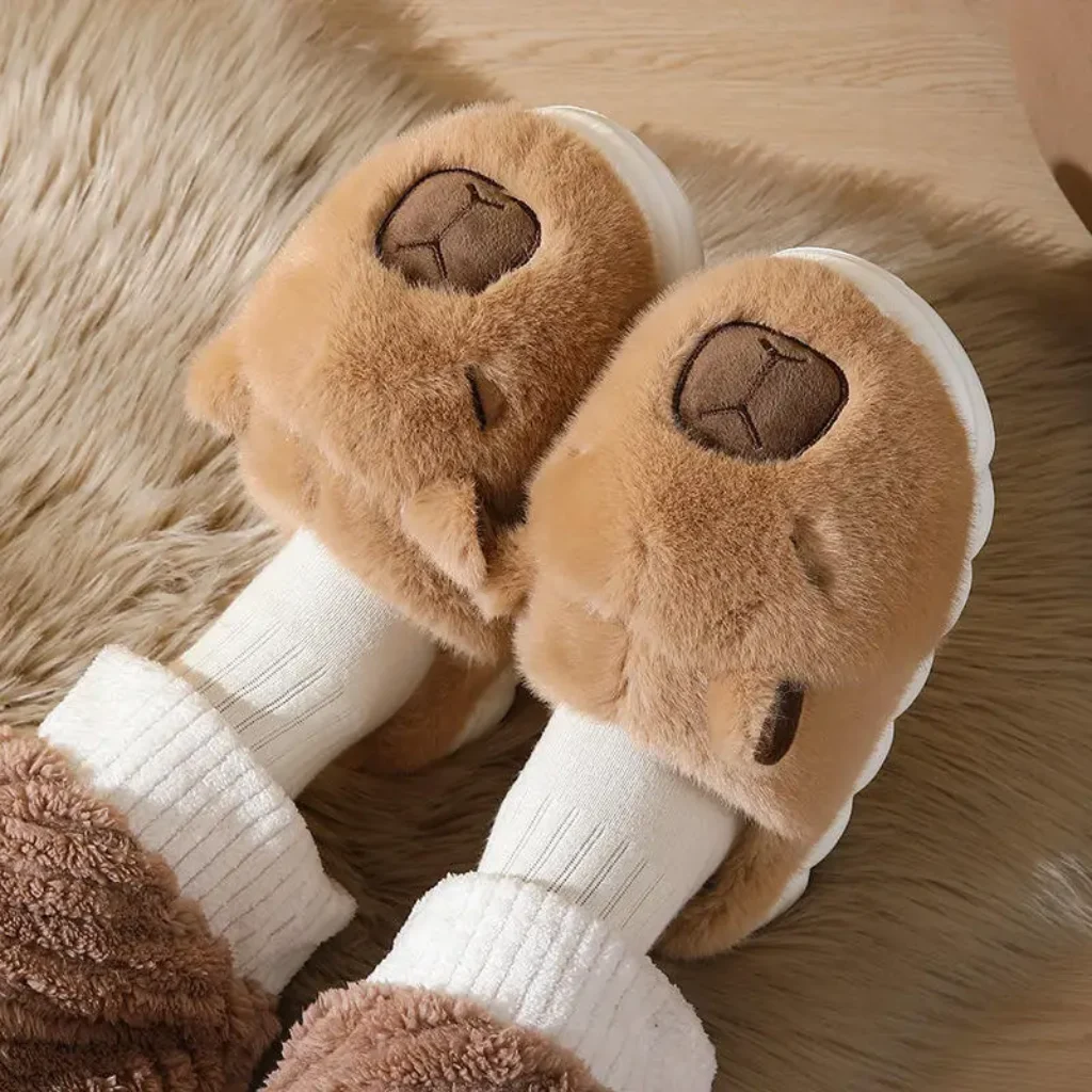 Cute Cartoon Capybara Cotton Slippers Women 2025 Winter