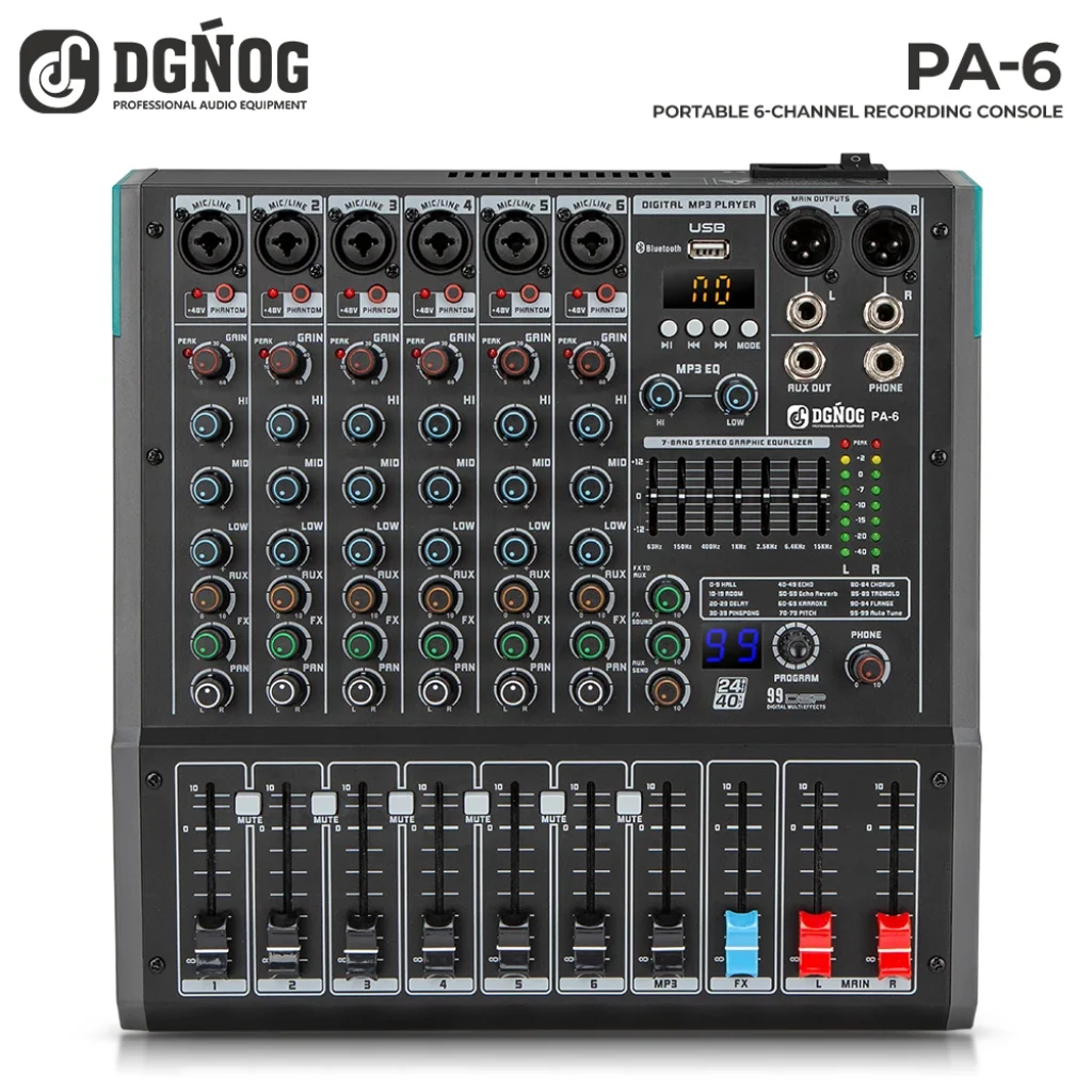 DGNOG PA-6 Audio Mixer, 6-Channel Recording Console, Portable