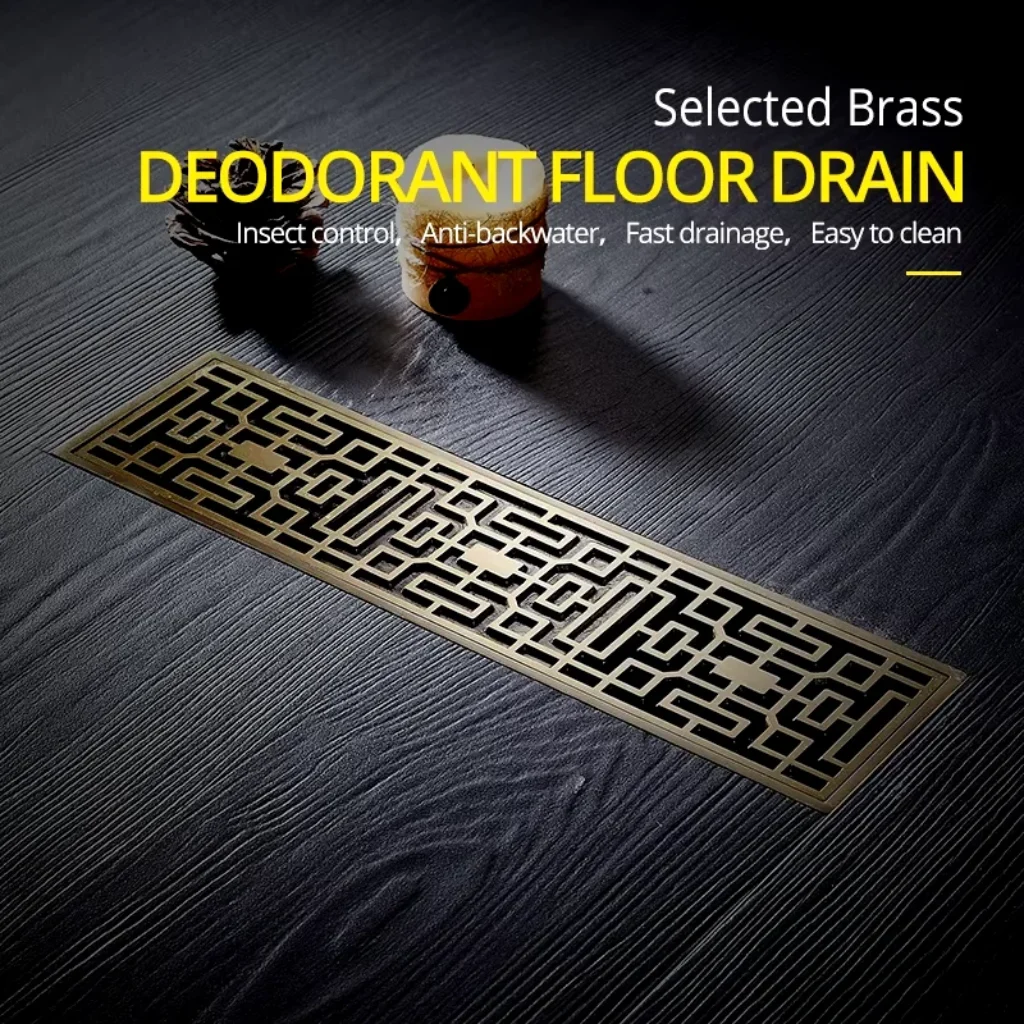 Drain 8*30CM Euro Antique Brass Art Carved Floor