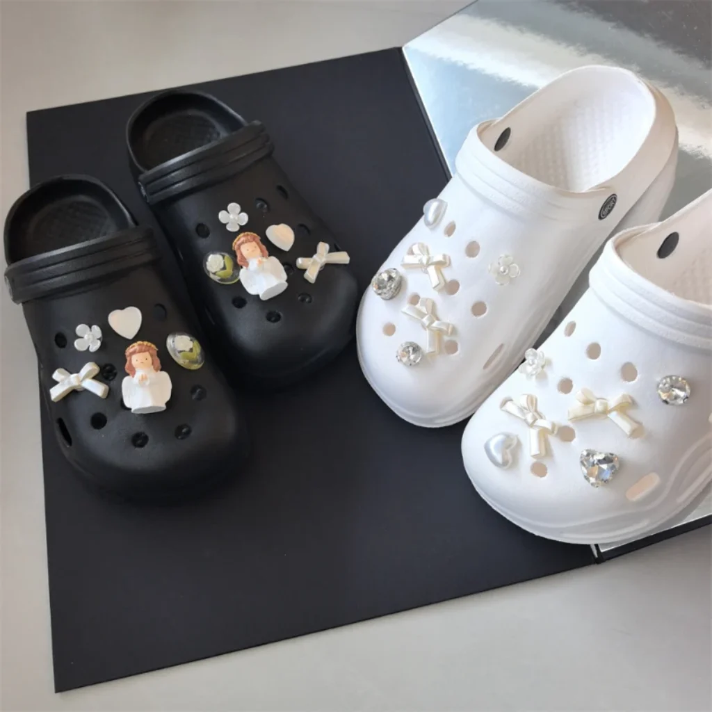 Elegant Angel Shoes Charms Set White Bow &