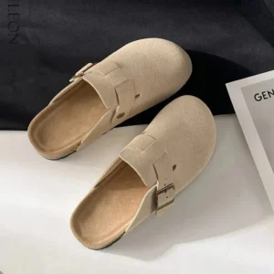 Fashion Women Suede Clogs Slippers Adjustable Buckle Slip