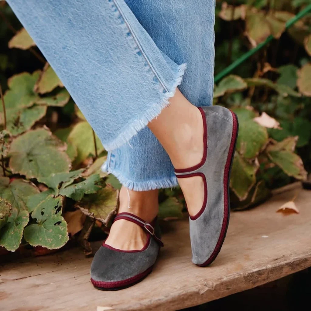 Gray Mary Jeans Flats Shoes Women Round Toe
