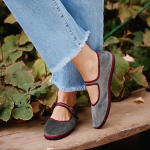 Gray Mary Jeans Flats Shoes Women Round Toe