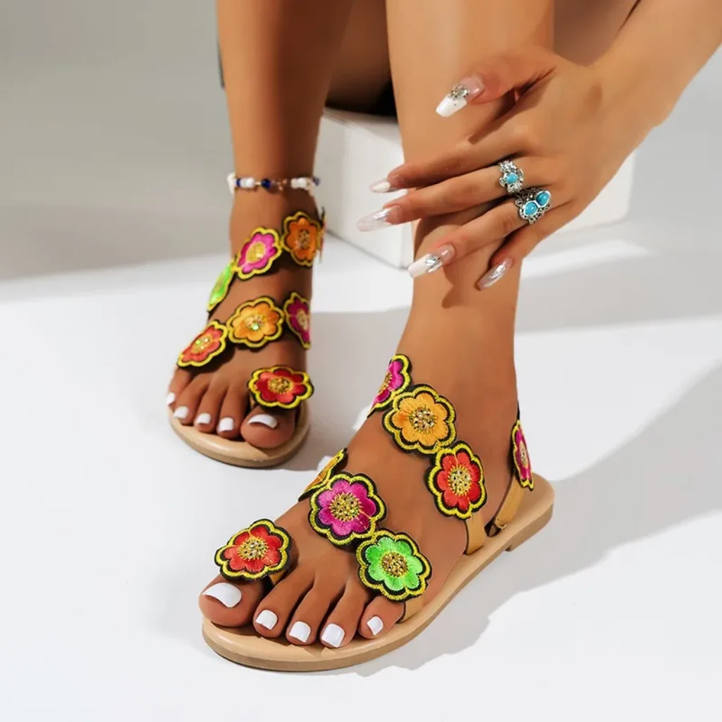 Green Flower Beach Shoes Flat Bottom 2026 Large