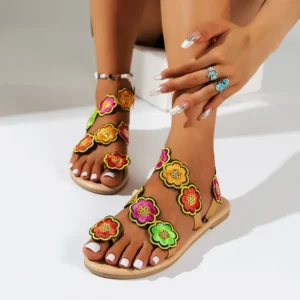 Green Flower Beach Shoes Flat Bottom 2026 Large