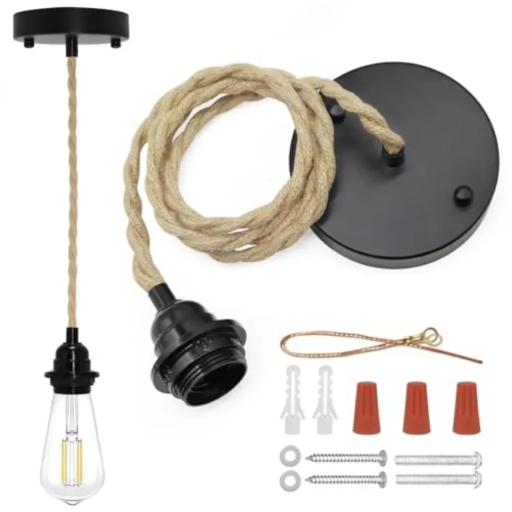 Hemp Rope Pendant Light Kit, Boho Pendant Light