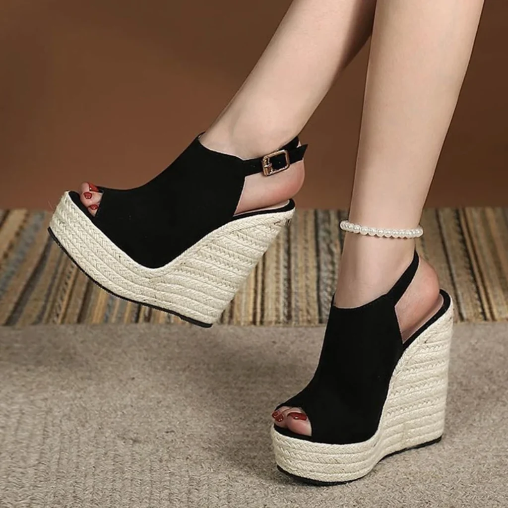 Liyke Size 34-42 Black Women Platform Wedge Sandals