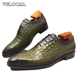 Luxury Men Oxford Shoes Green Black Croco Print
