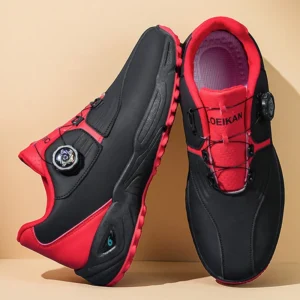 Men Rotary Buckle Golf Shoes Waterproof Leather Air