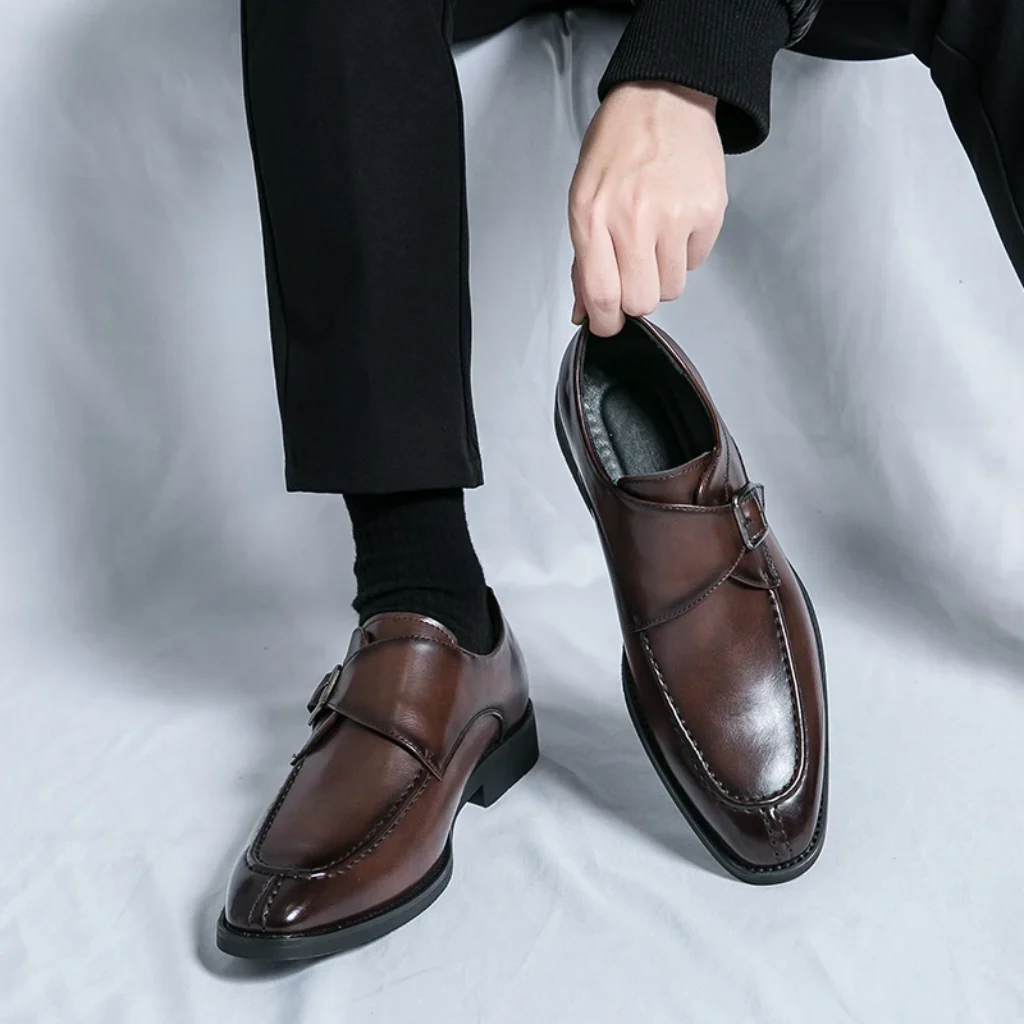 Men’s business casual leather shoes cowhide retro round