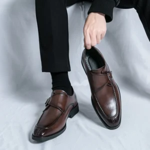 Men’s business casual leather shoes cowhide retro round