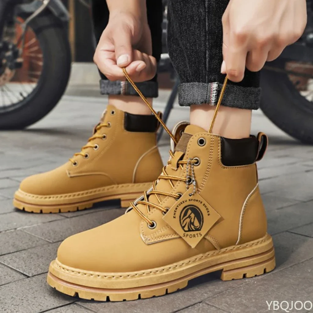 Men’s Spring Autumn retro high top boots simple