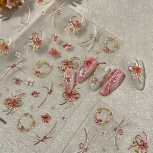 Nail stickers floral designs, Chinese-style wreaths, spring-themed nail