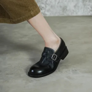 2026 Autumn Vintage Natural Leather Women’s Pumps Round