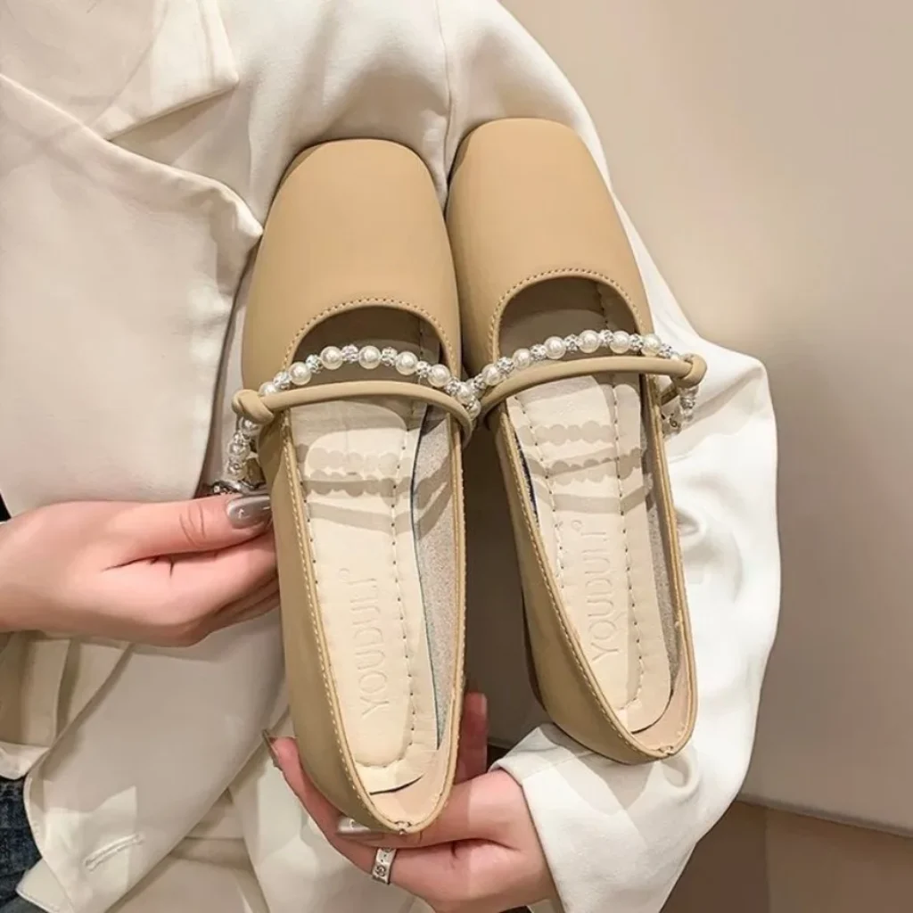 Elegant French Flat Shoes Pearl Shallow Mouth Soft