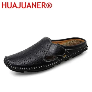 Genuine Leather Men’s Slippers Summer Breathable Casual Mules