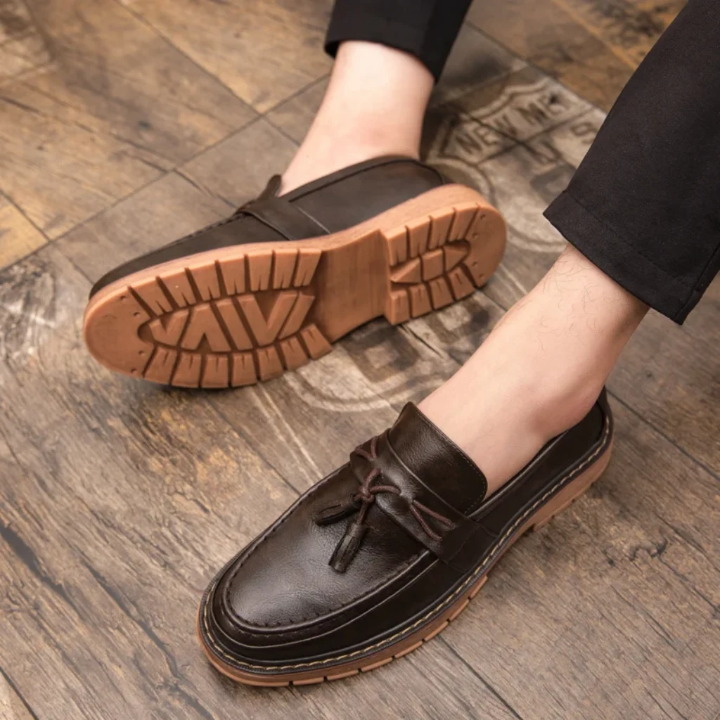 Slip-On Thick Soled Casual Leather Shoes British Retro