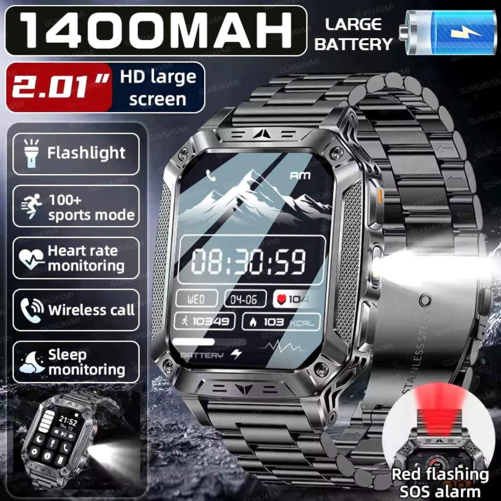 Sports Military SmartWatch Men 1400 mAh Battery 2.01inch