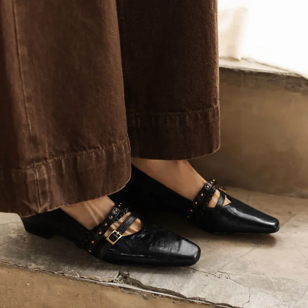 Spring/Autumn Genuine Leather Women Shoes Fashion Square Toe