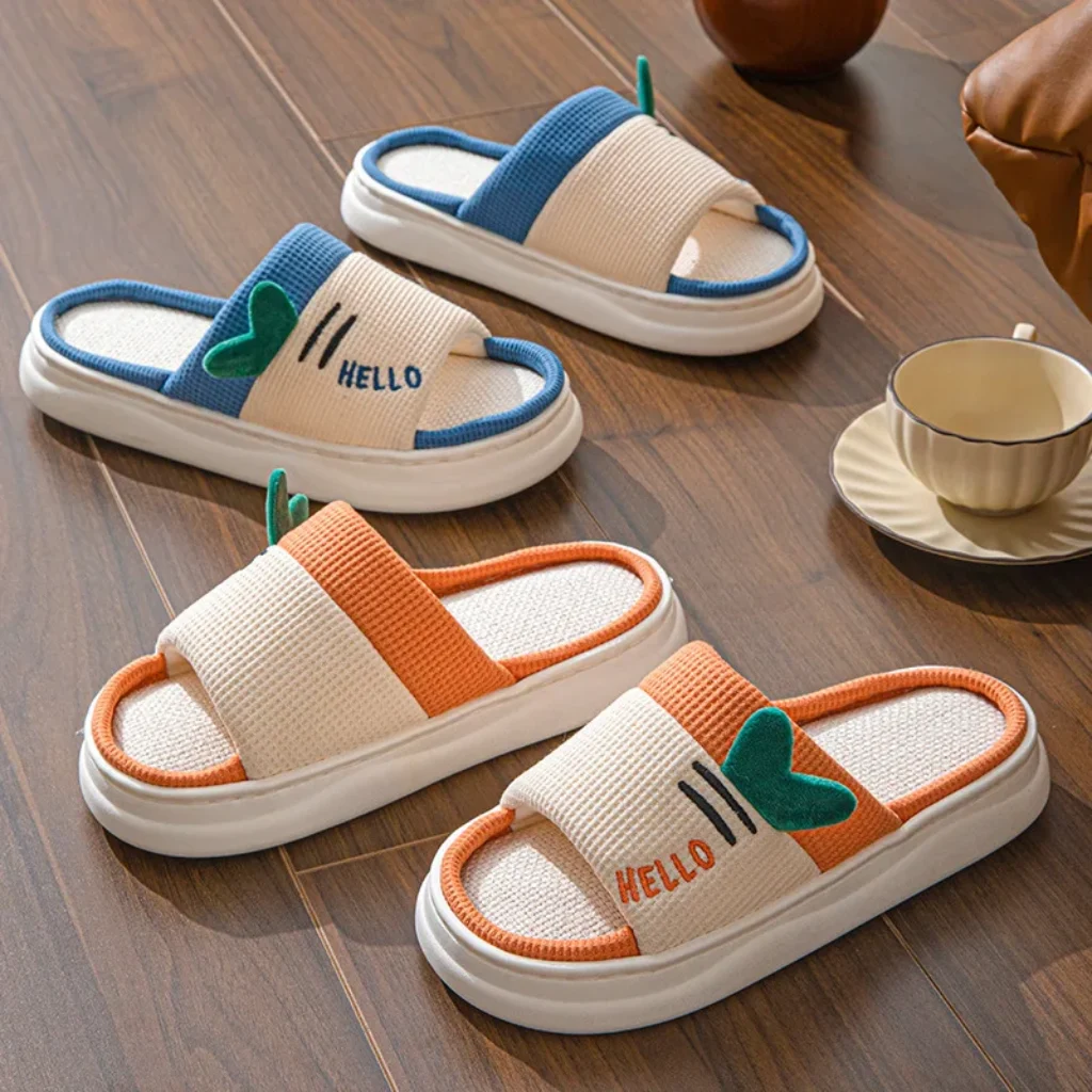 Style Linen Slippers Women Indoor Home Four Seasons